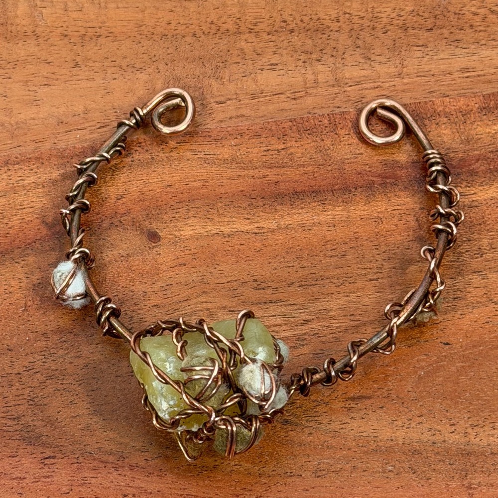 Wire Wrapped Crystal Bracelet Bangle Raw Gemstone Unique Boho‎ Copper